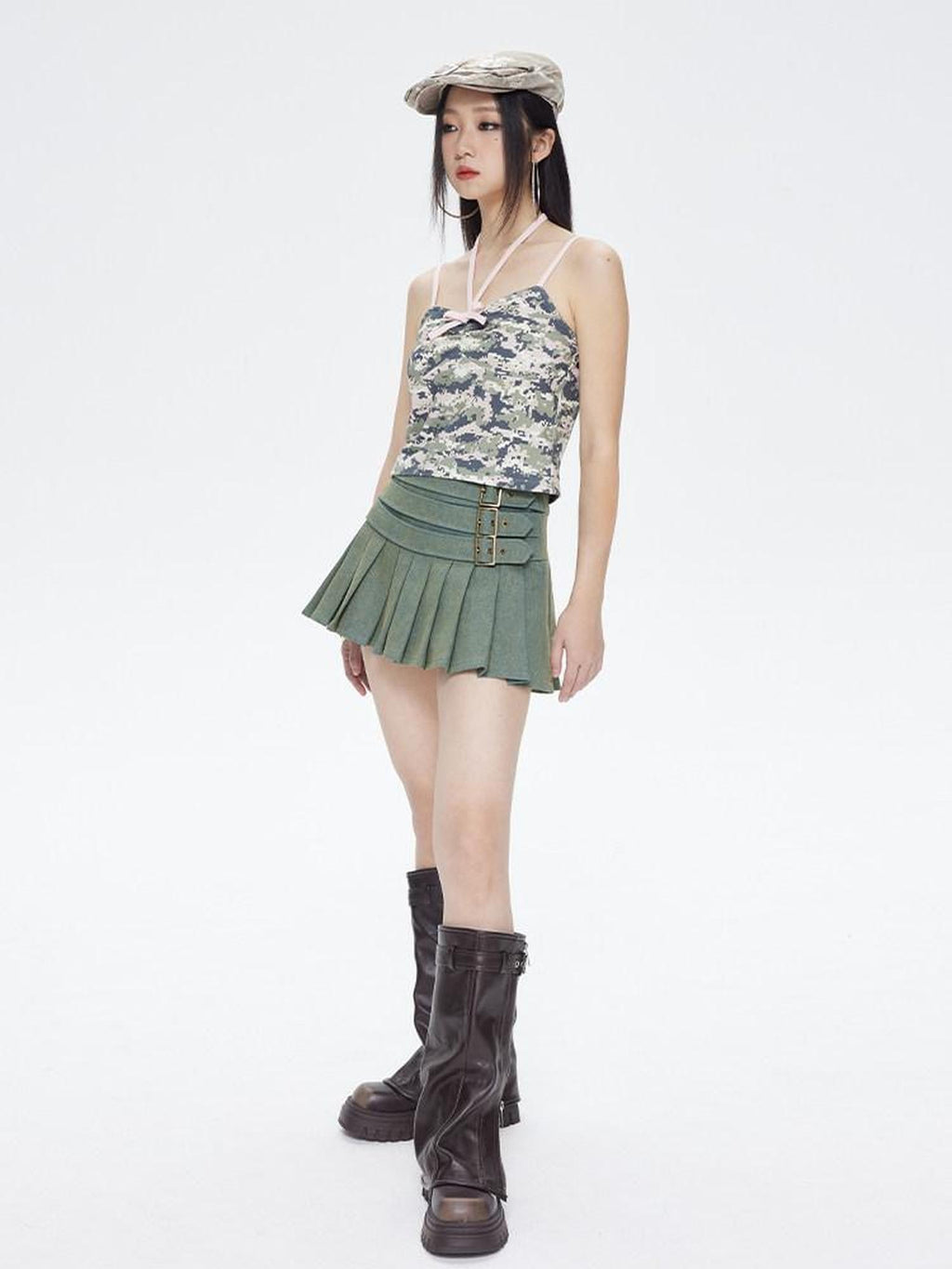 NextPassport MOF Camouflage Pink Colorblock Women's Cotton Spandex Short Cropped Camisoles