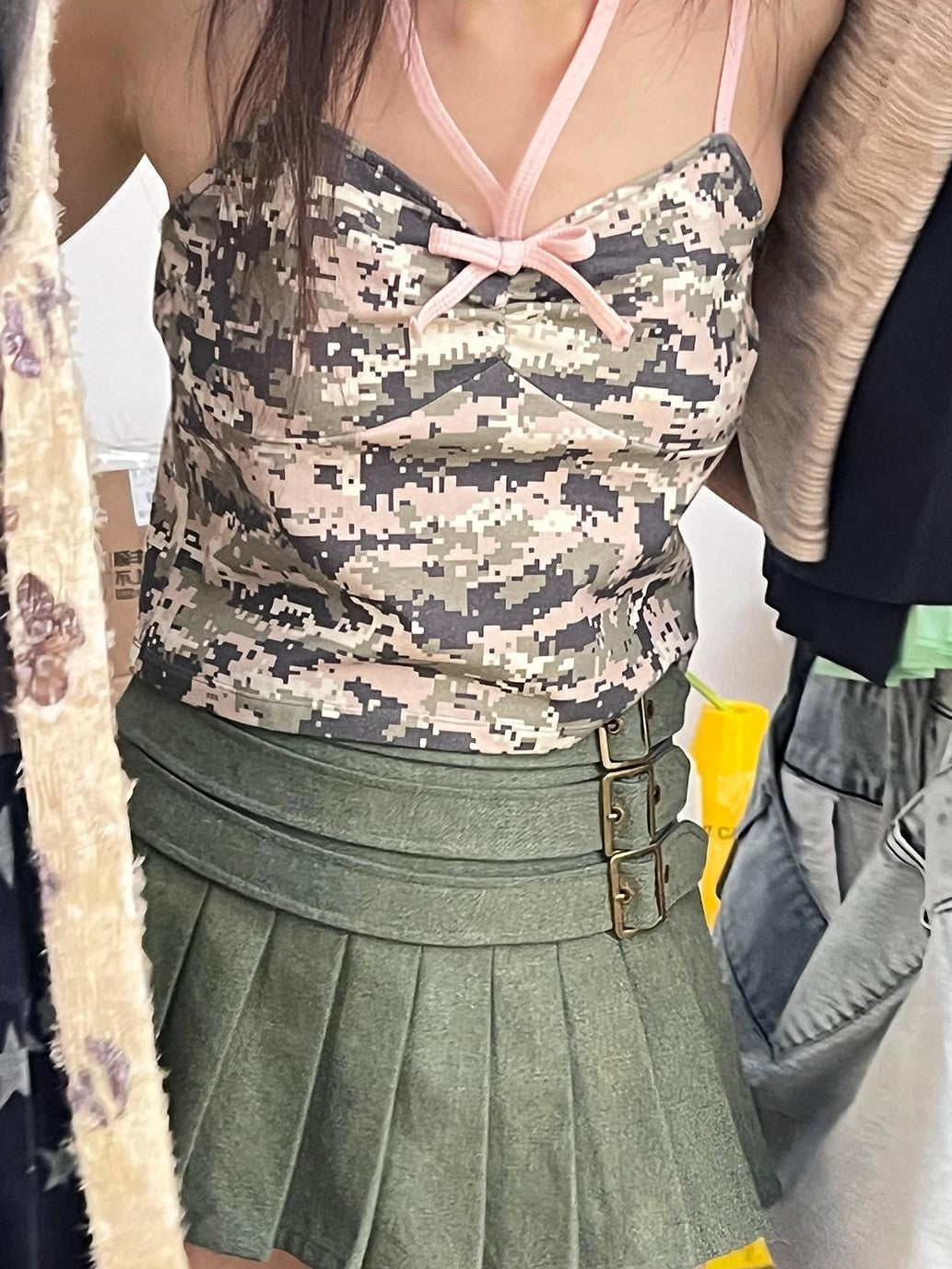 NextPassport MOF Camouflage Pink Colorblock Women's Cotton Spandex Short Cropped Camisoles