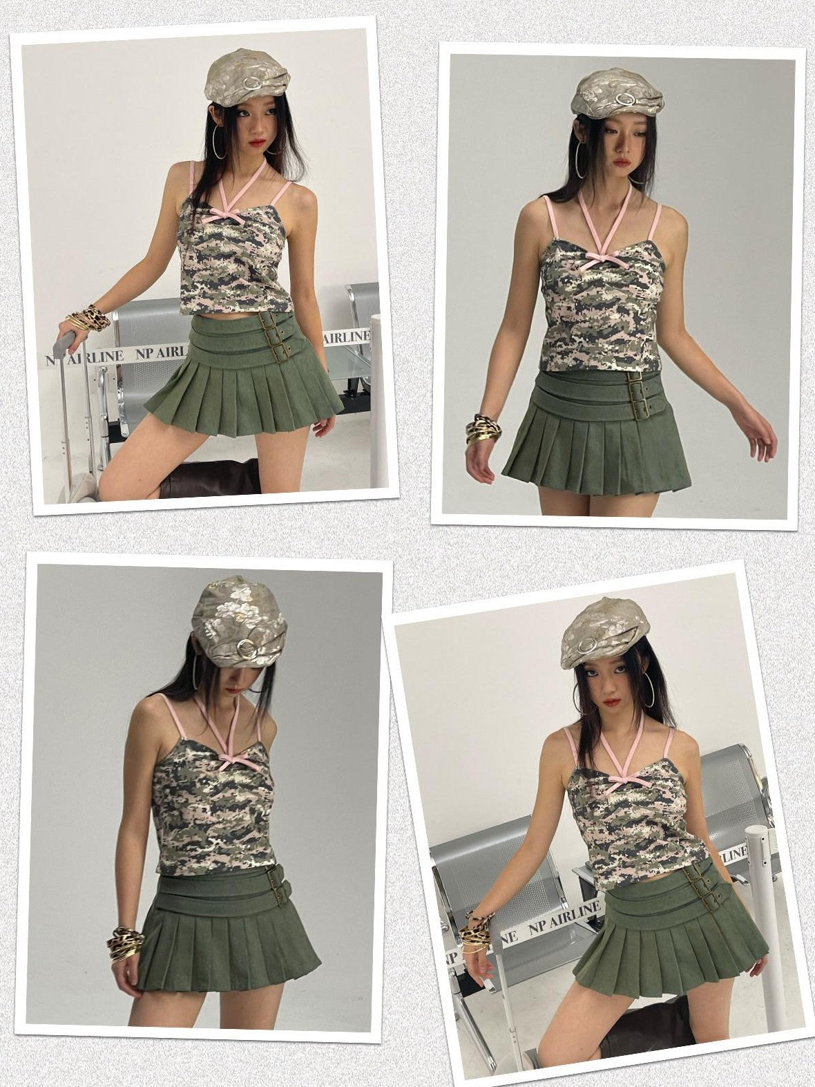 NextPassport MOF Camouflage Pink Colorblock Women's Cotton Spandex Short Cropped Camisoles