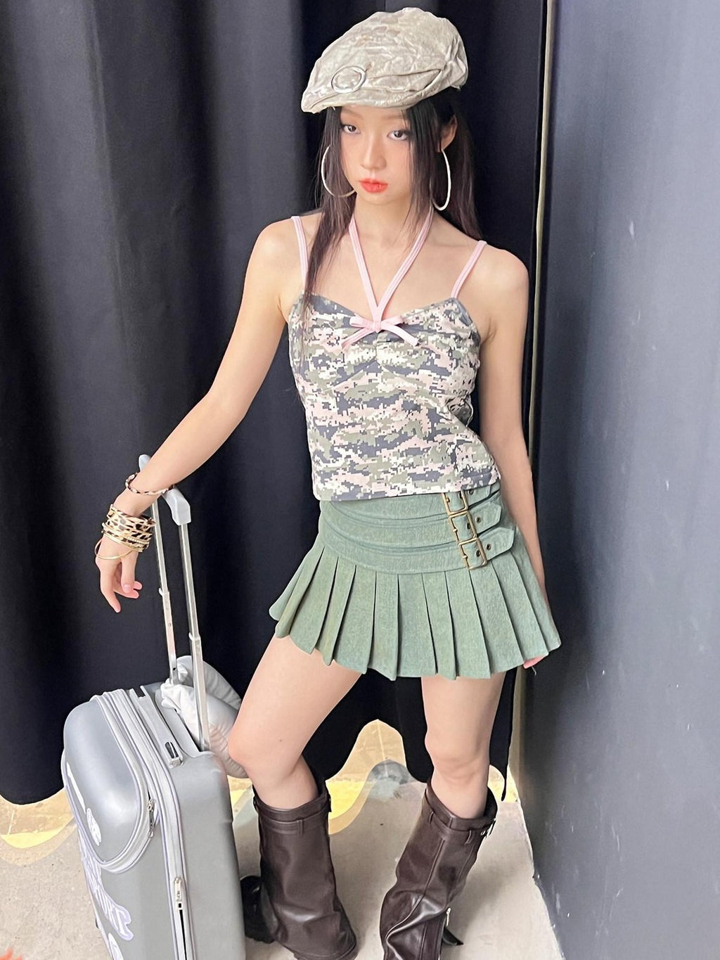 NextPassport MOF Camouflage Pink Colorblock Women's Cotton Spandex Short Cropped Camisoles