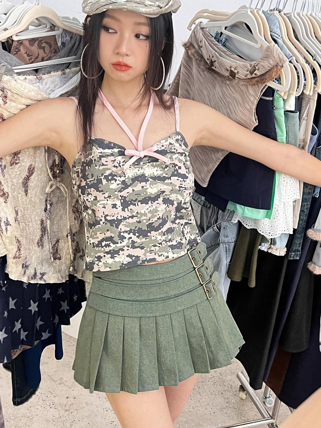 NextPassport MOF Camouflage Pink Colorblock Women's Cotton Spandex Short Cropped Camisoles