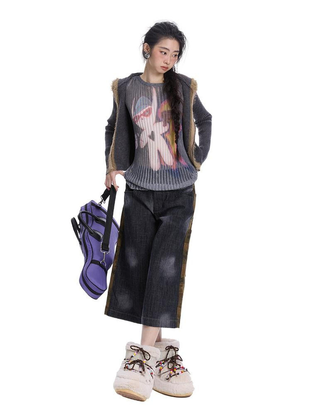 NextPassport MOF Cat Ear Hooded Zipper Animal Pattern Women's Knitwear Cardigans