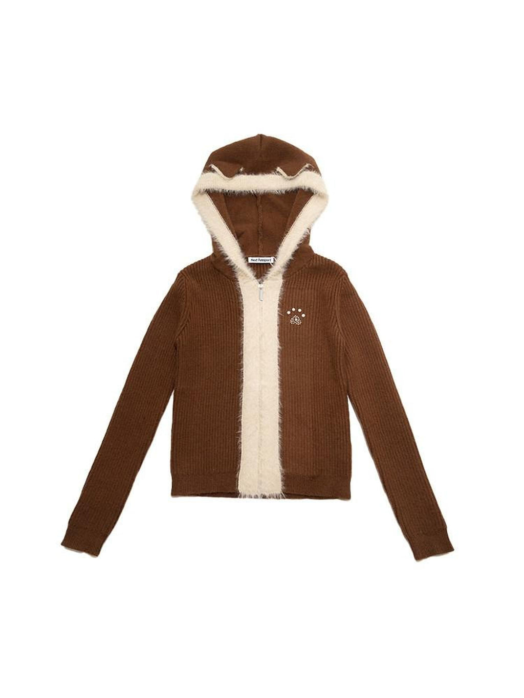 NextPassport MOF Cat Ear Hooded Zipper Animal Pattern Women's Knitwear Cardigans