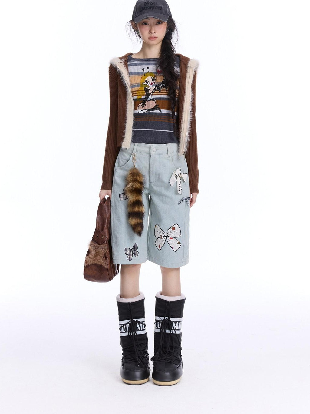NextPassport MOF Cat Ear Hooded Zipper Animal Pattern Women's Knitwear Cardigans