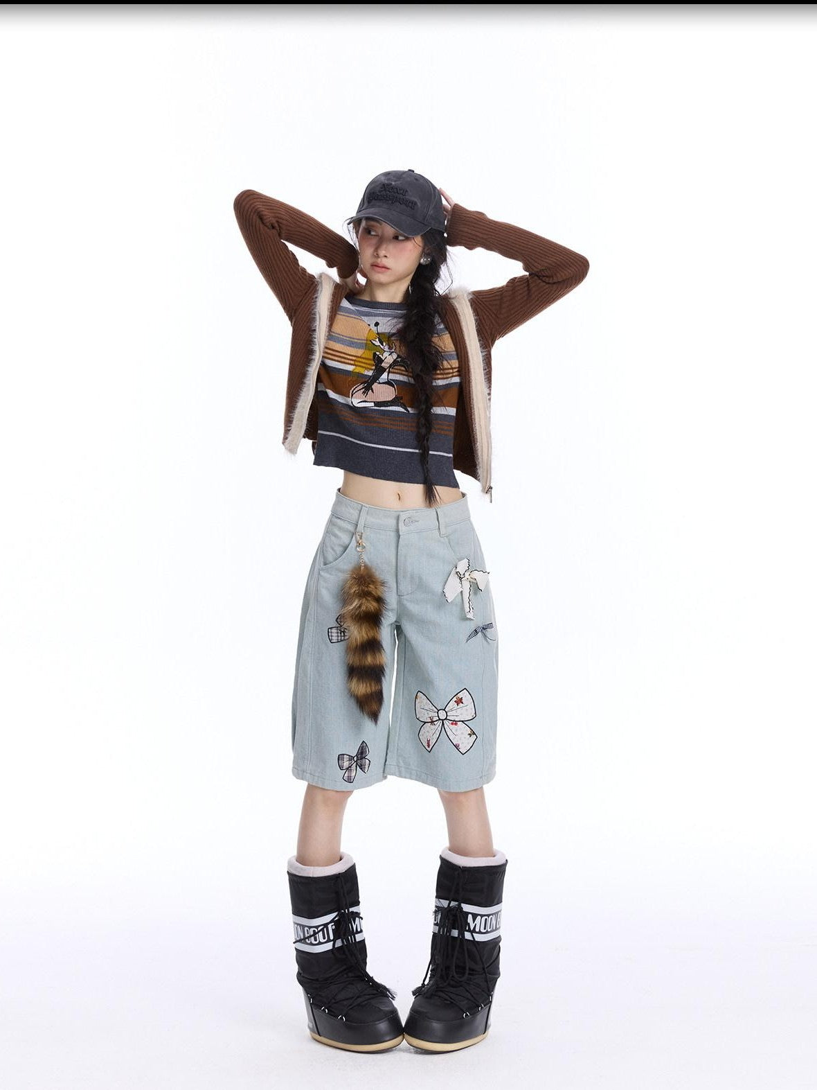NextPassport MOF Cat Ear Hooded Zipper Animal Pattern Women's Knitwear Cardigans