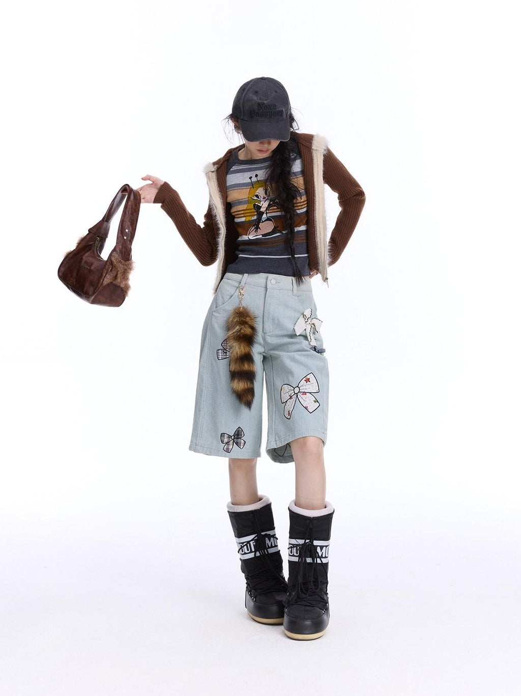 NextPassport MOF Cat Ear Hooded Zipper Animal Pattern Women's Knitwear Cardigans