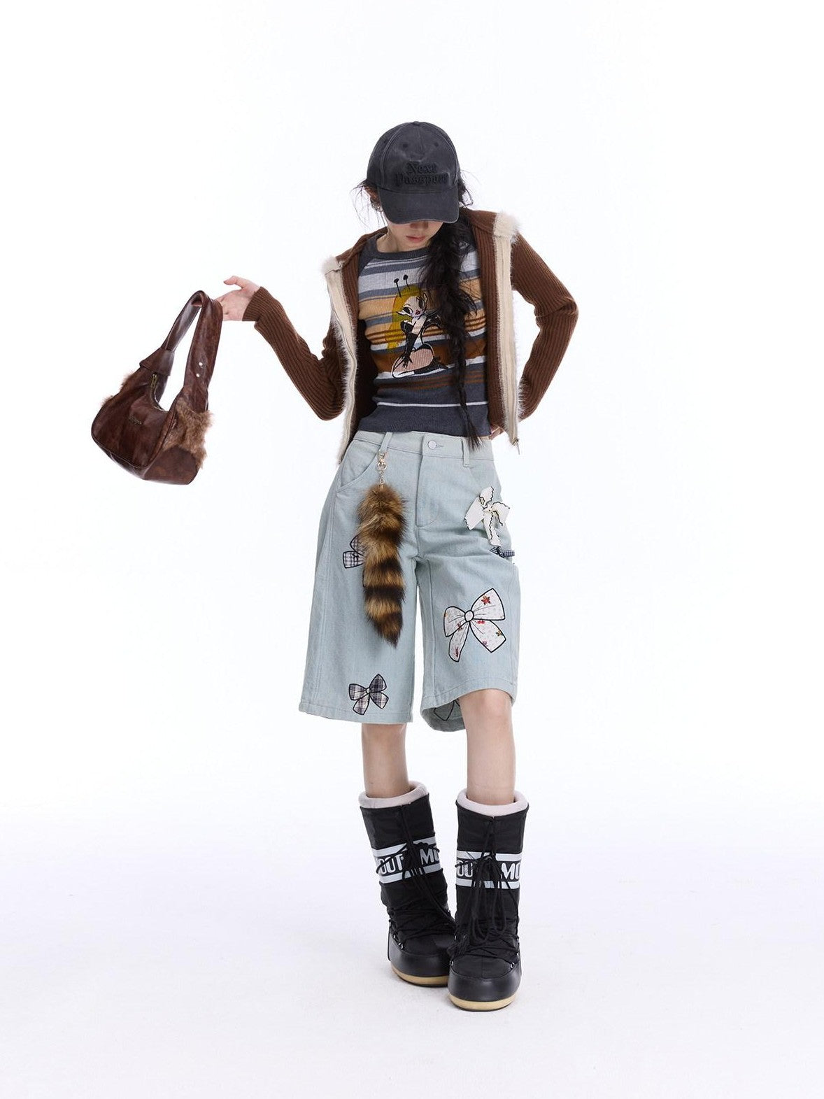 NextPassport MOF Cat Ear Hooded Zipper Animal Pattern Women's Knitwear Cardigans