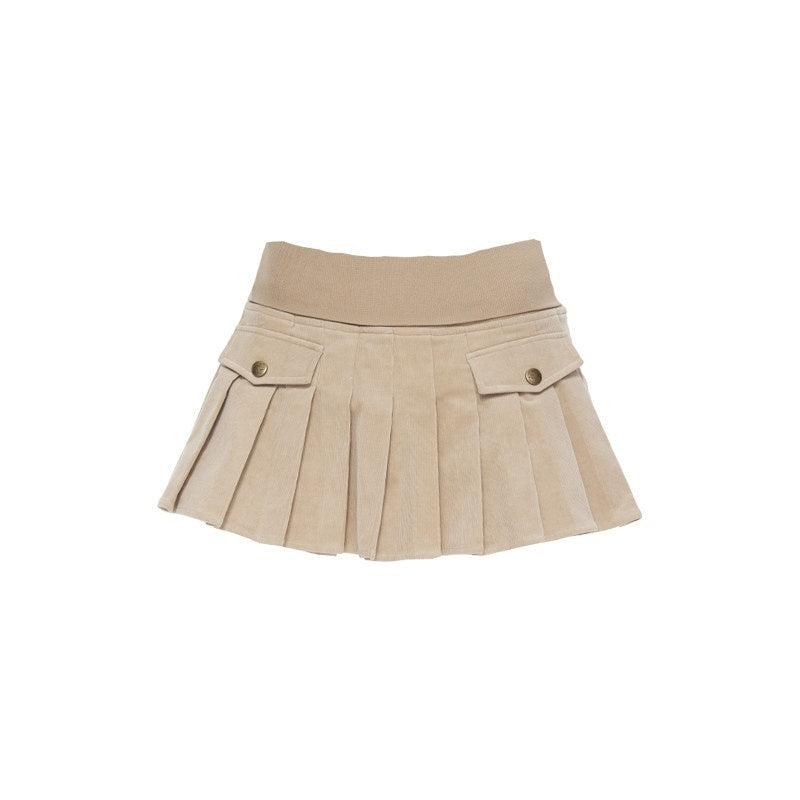 NextPassport_MOF_Chocolate_Wide_Ribbed_Waist_Corduroy_Pleated_Women's_Cotton_Blend_Mini_Skirts_766975035917_MISSTT