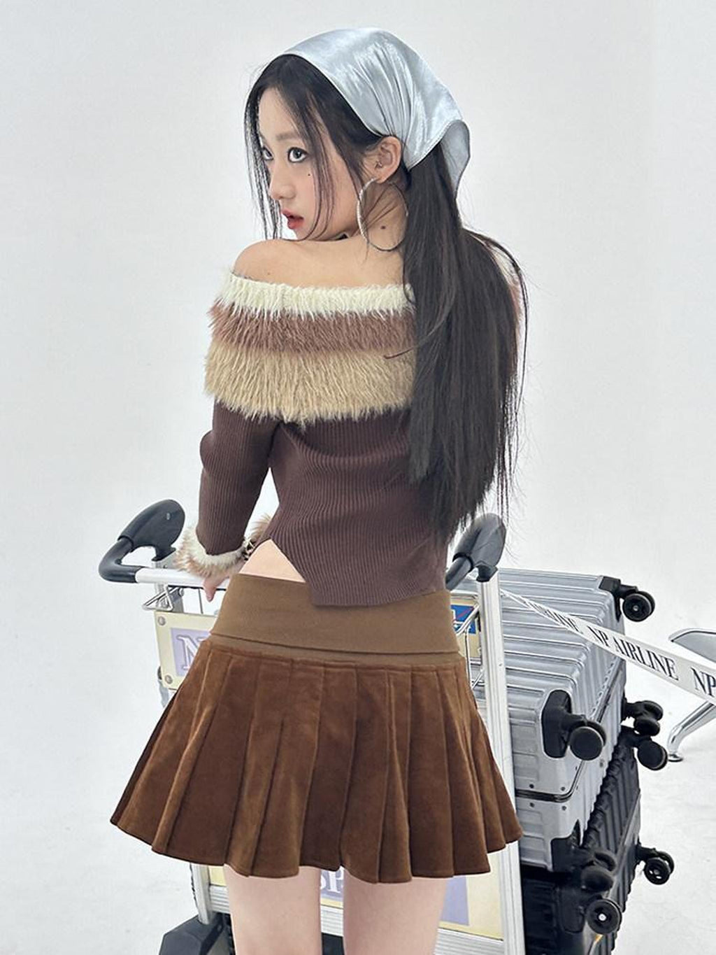 NextPassport MOF Chocolate Wide Ribbed Waist Corduroy Pleated Women's Cotton Blend Mini Skirts