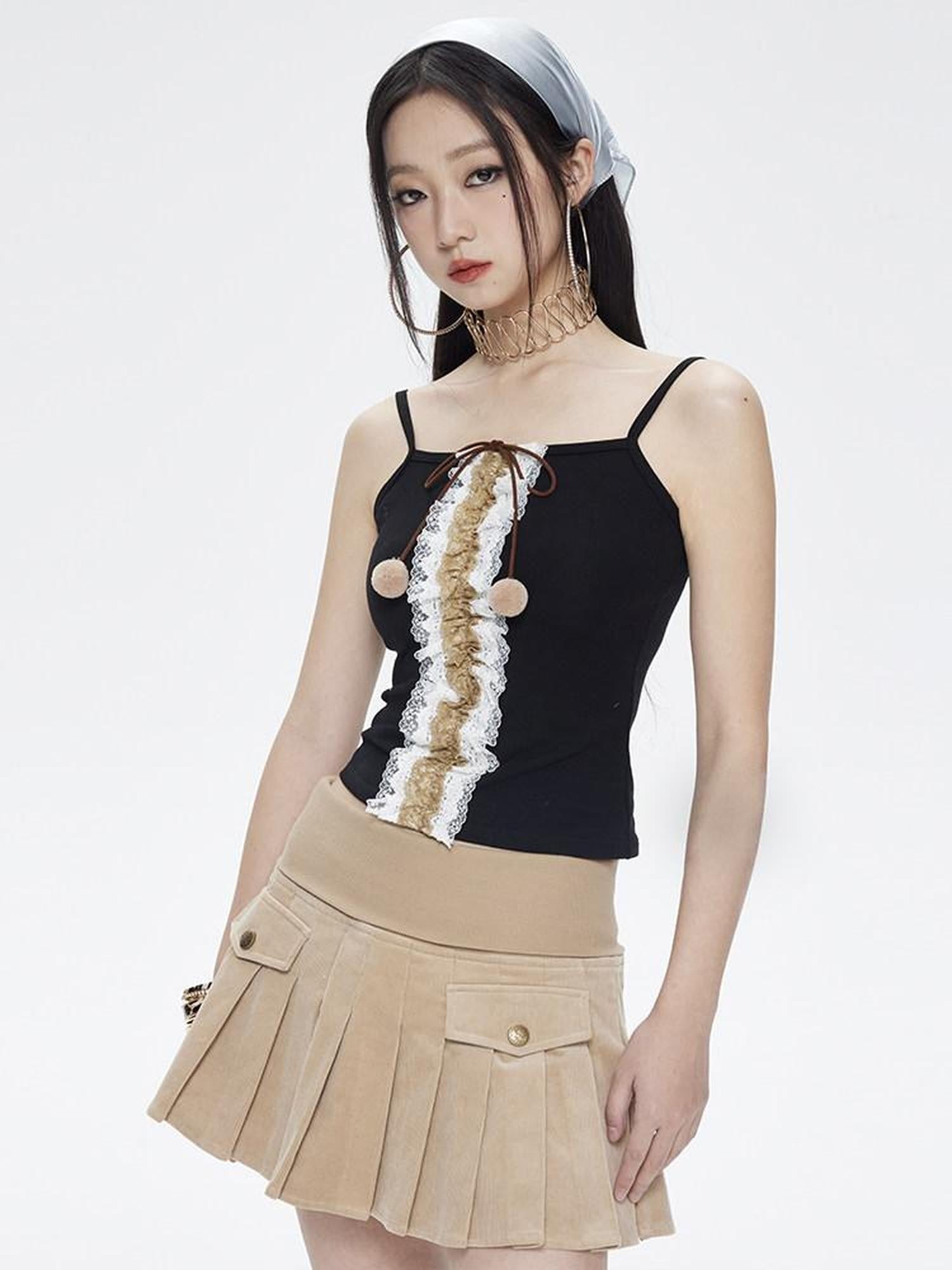 NextPassport MOF Chocolate Wide Ribbed Waist Corduroy Pleated Women's Cotton Blend Mini Skirts