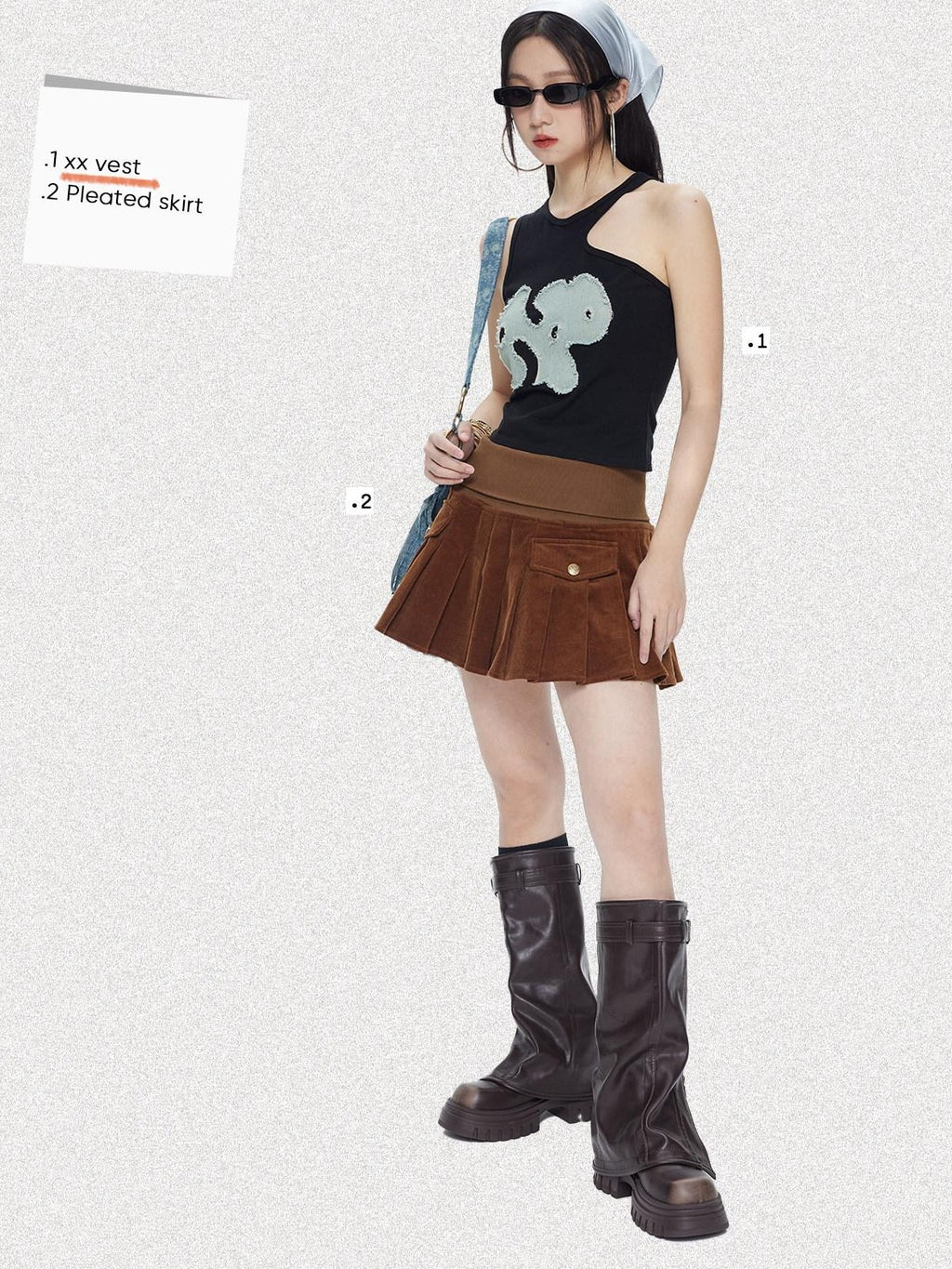 NextPassport MOF Chocolate Wide Ribbed Waist Corduroy Pleated Women's Cotton Blend Mini Skirts