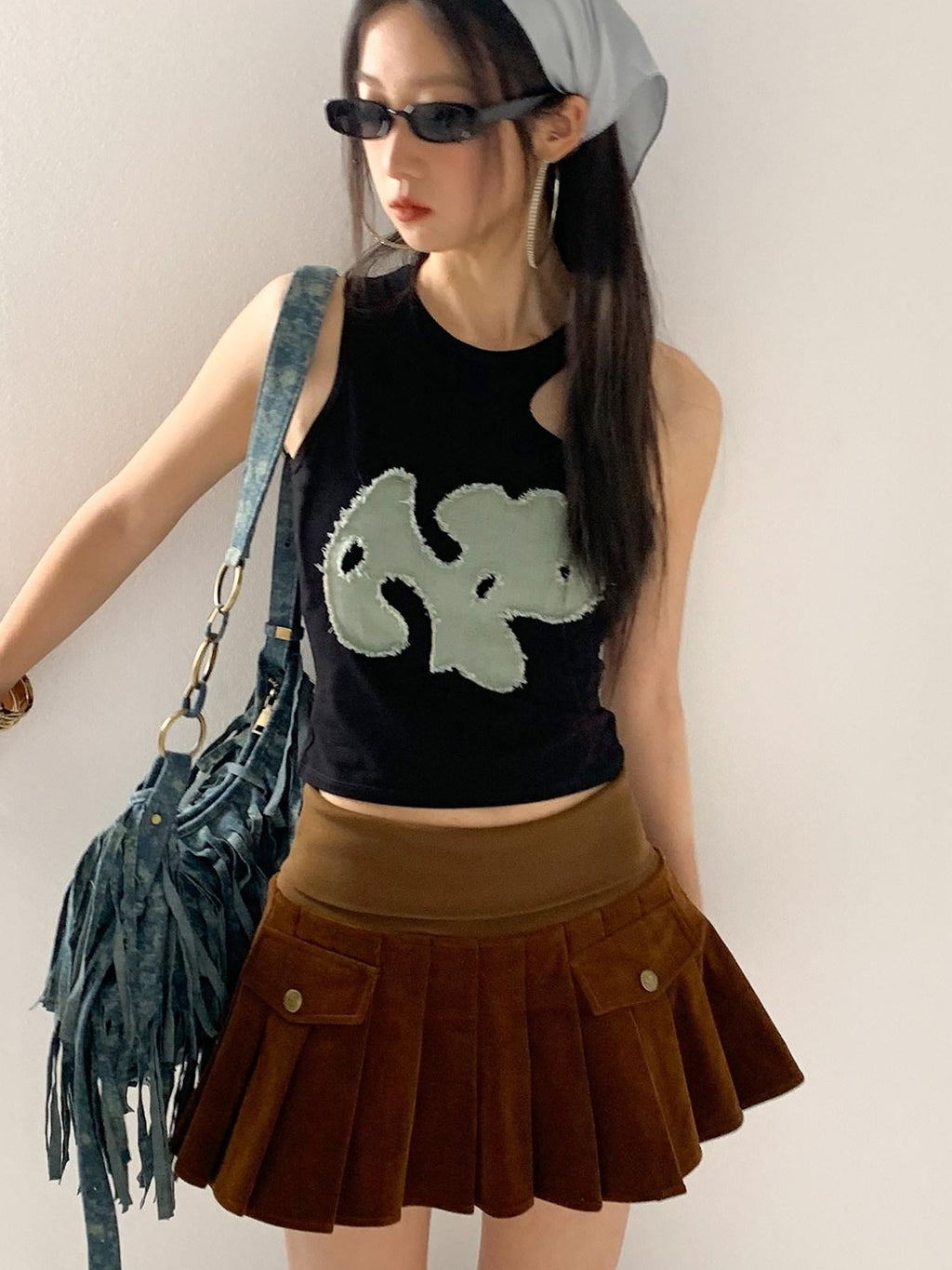 NextPassport MOF Chocolate Wide Ribbed Waist Corduroy Pleated Women's Cotton Blend Mini Skirts