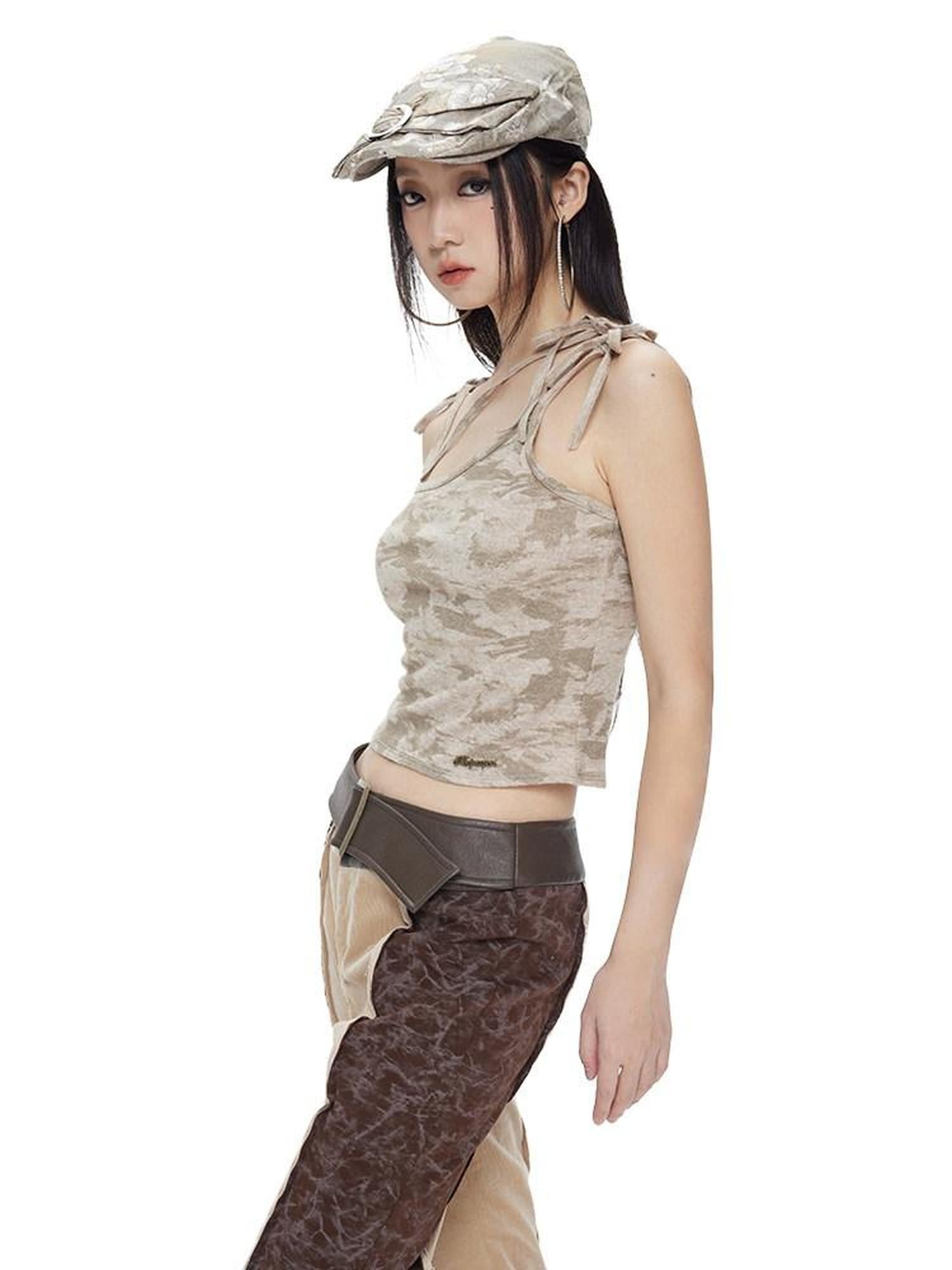 NextPassport MOF Colorblock Bark Print Asymmetric Straps Women's Viscose Nylon Blend Camisoles