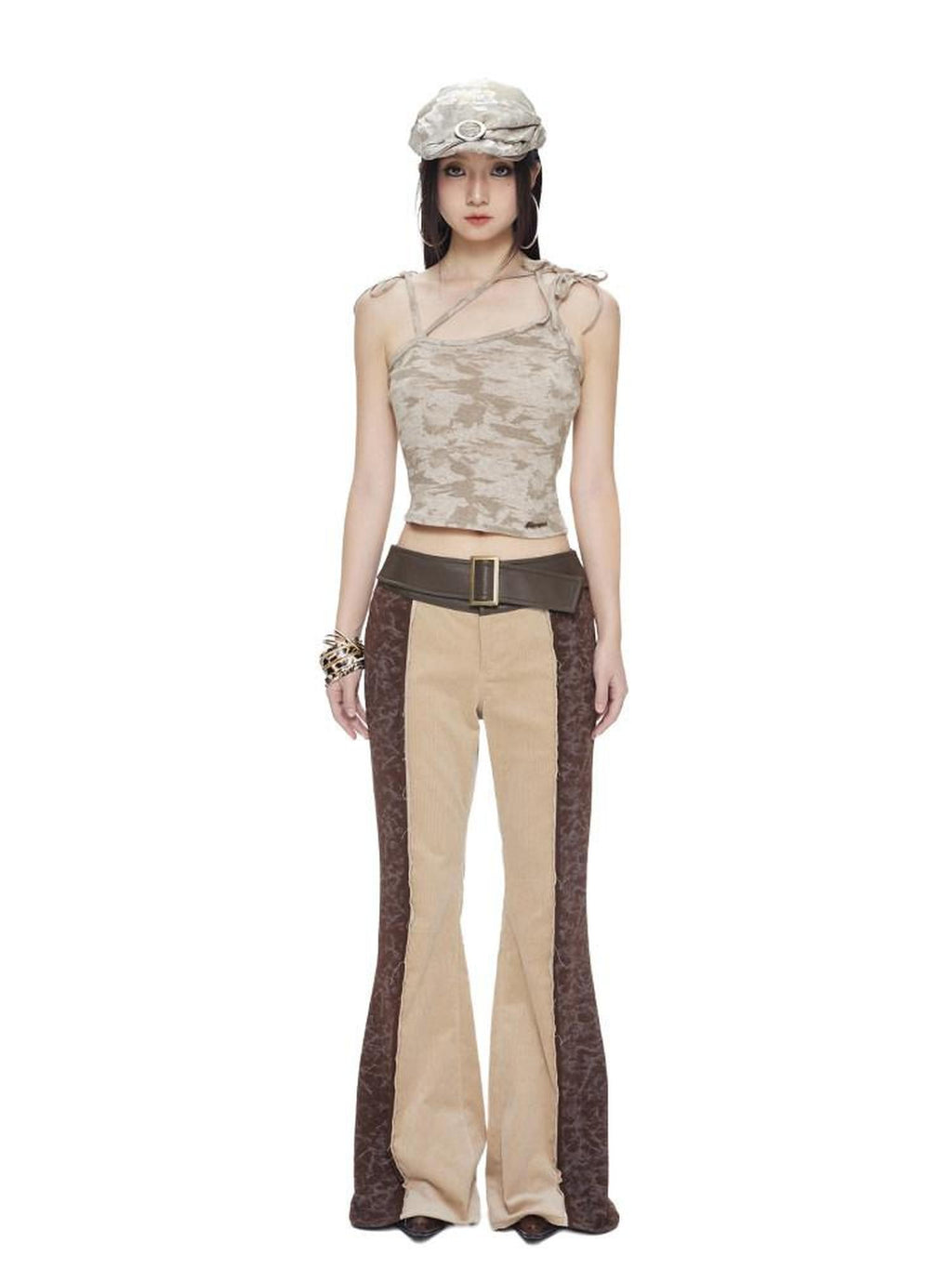 NextPassport MOF Colorblock Bark Print Asymmetric Straps Women's Viscose Nylon Blend Camisoles