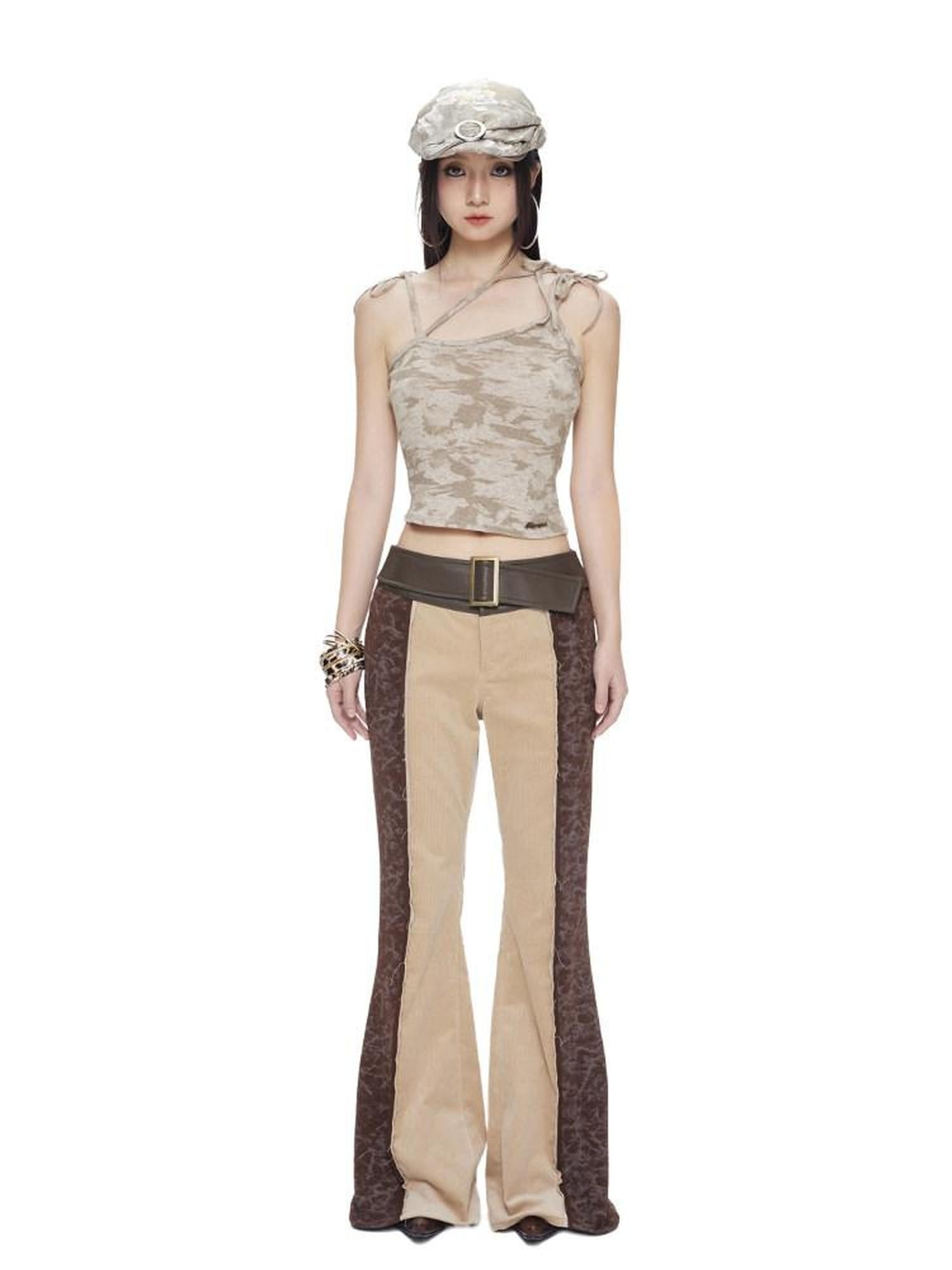 NextPassport MOF Colorblock Bark Print Asymmetric Straps Women's Viscose Nylon Blend Camisoles