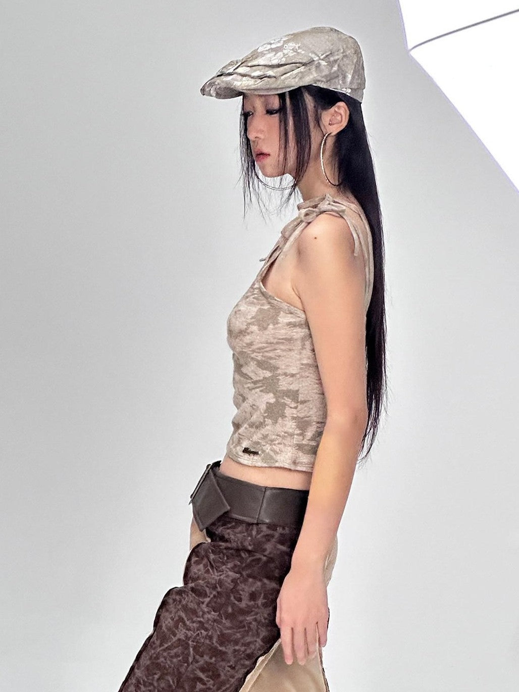 NextPassport MOF Colorblock Bark Print Asymmetric Straps Women's Viscose Nylon Blend Camisoles
