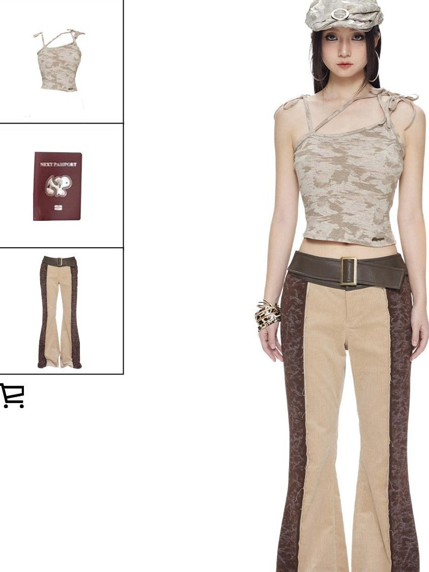 NextPassport MOF Colorblock Bark Print Asymmetric Straps Women's Viscose Nylon Blend Camisoles