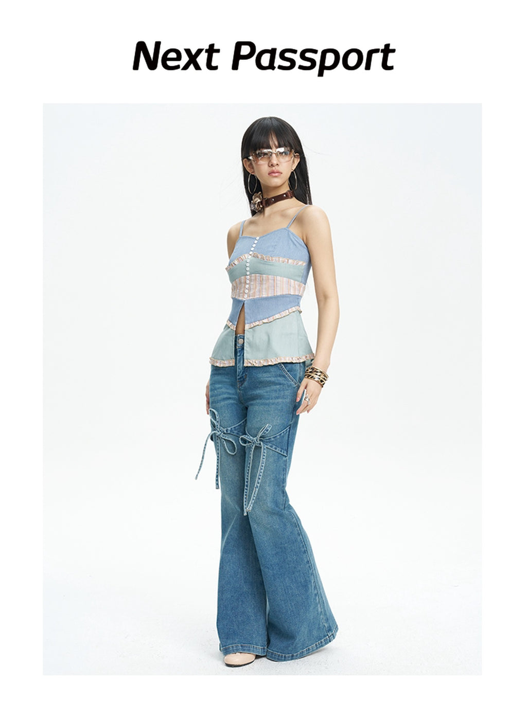 NextPassport MOF Colorblock Button Front Fishtail Hem Slim Fit Women's Other Material Camisoles
