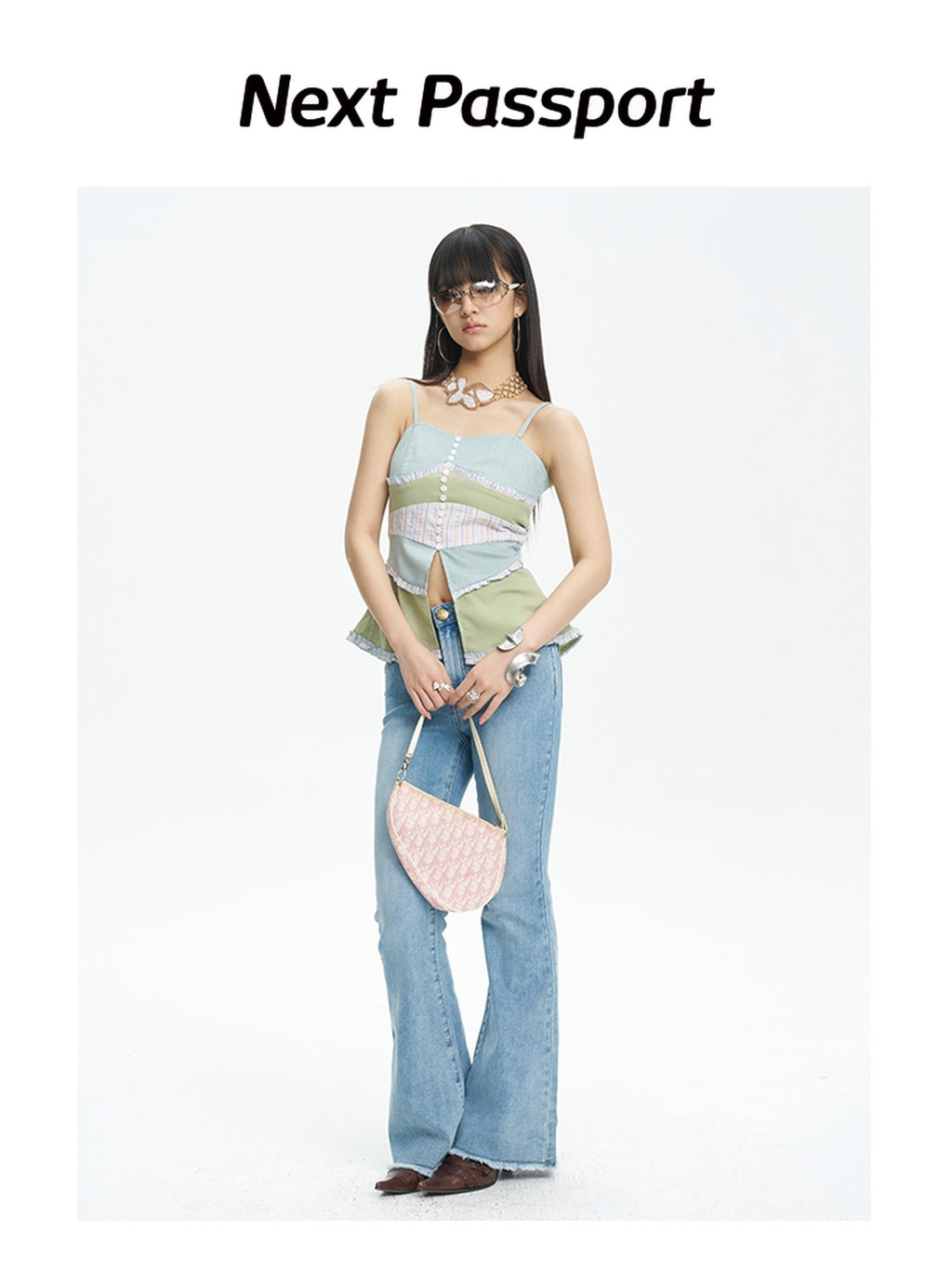 NextPassport MOF Colorblock Button Front Fishtail Hem Slim Fit Women's Other Material Camisoles