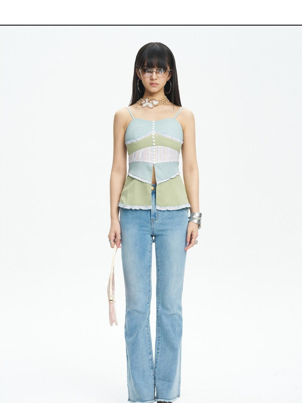 NextPassport MOF Colorblock Button Front Fishtail Hem Slim Fit Women's Other Material Camisoles