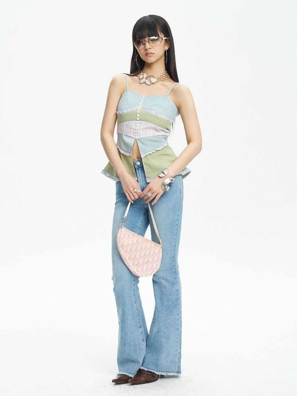 NextPassport MOF Colorblock Button Front Fishtail Hem Slim Fit Women's Other Material Camisoles