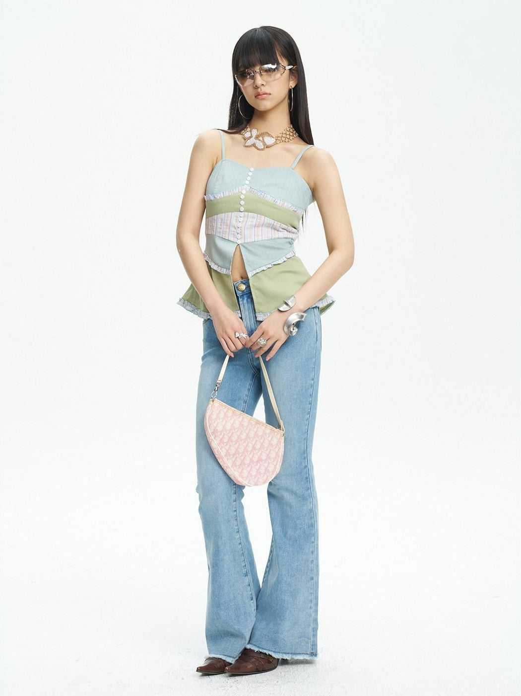 NextPassport MOF Colorblock Button Front Fishtail Hem Slim Fit Women's Other Material Camisoles