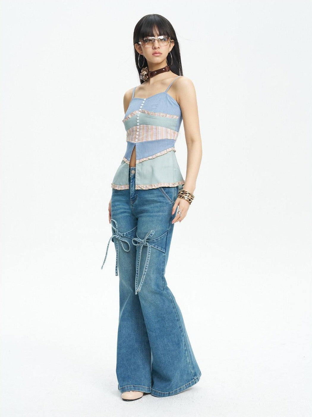 NextPassport MOF Colorblock Button Front Fishtail Hem Slim Fit Women's Other Material Camisoles