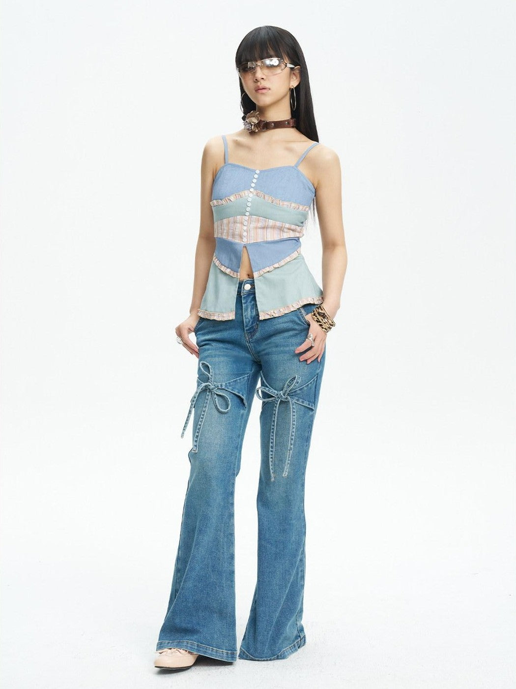 NextPassport MOF Colorblock Button Front Fishtail Hem Slim Fit Women's Other Material Camisoles