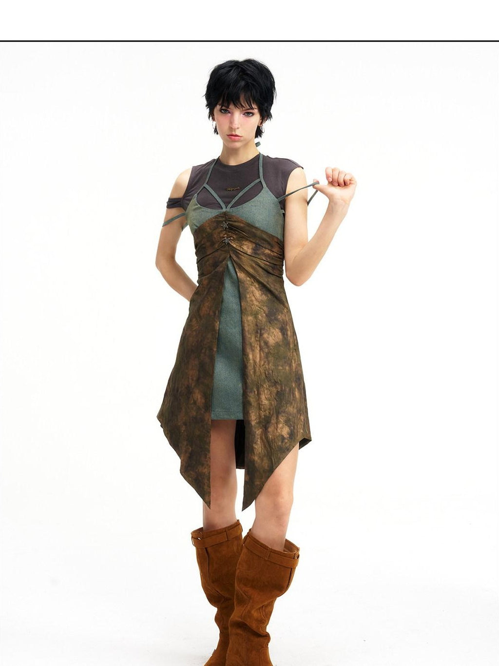 NextPassport MOF Colorblock Faux Two Piece Waist A Line Women's Polyester Slip Midi Dresses