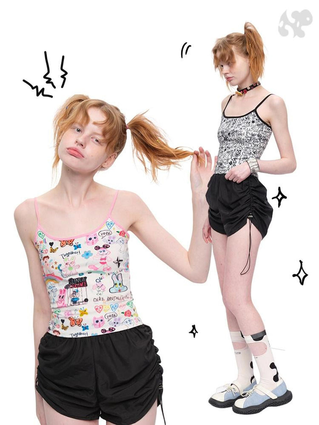 NextPassport MOF Cropped Graffiti Print Slim Fitted Women's Cotton Blend Camisoles