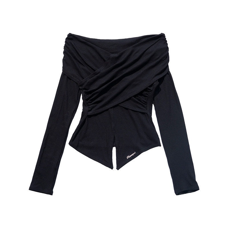 NextPassport_MOF_Cross_Pleated_One_Shoulder_V-neck_Women's_Long_Sleeve_T-shirts_884712536047_MISSTT