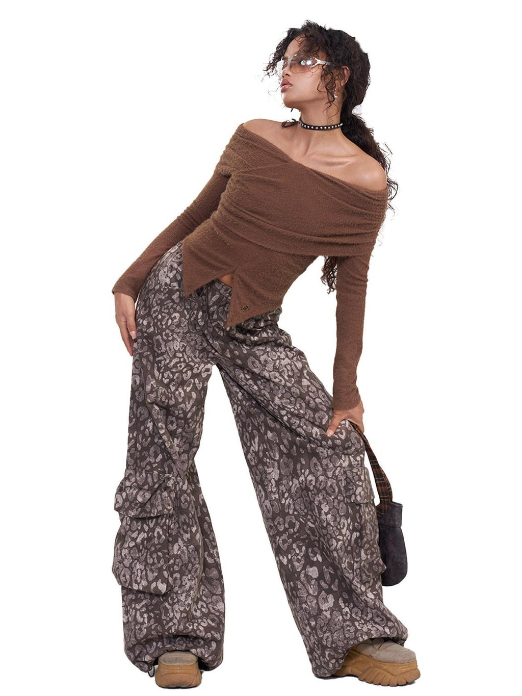 NextPassport MOF Deep Brown Cross Front Bardot Slim Fit Women's Other Fabric Long Sleeve T-shirts