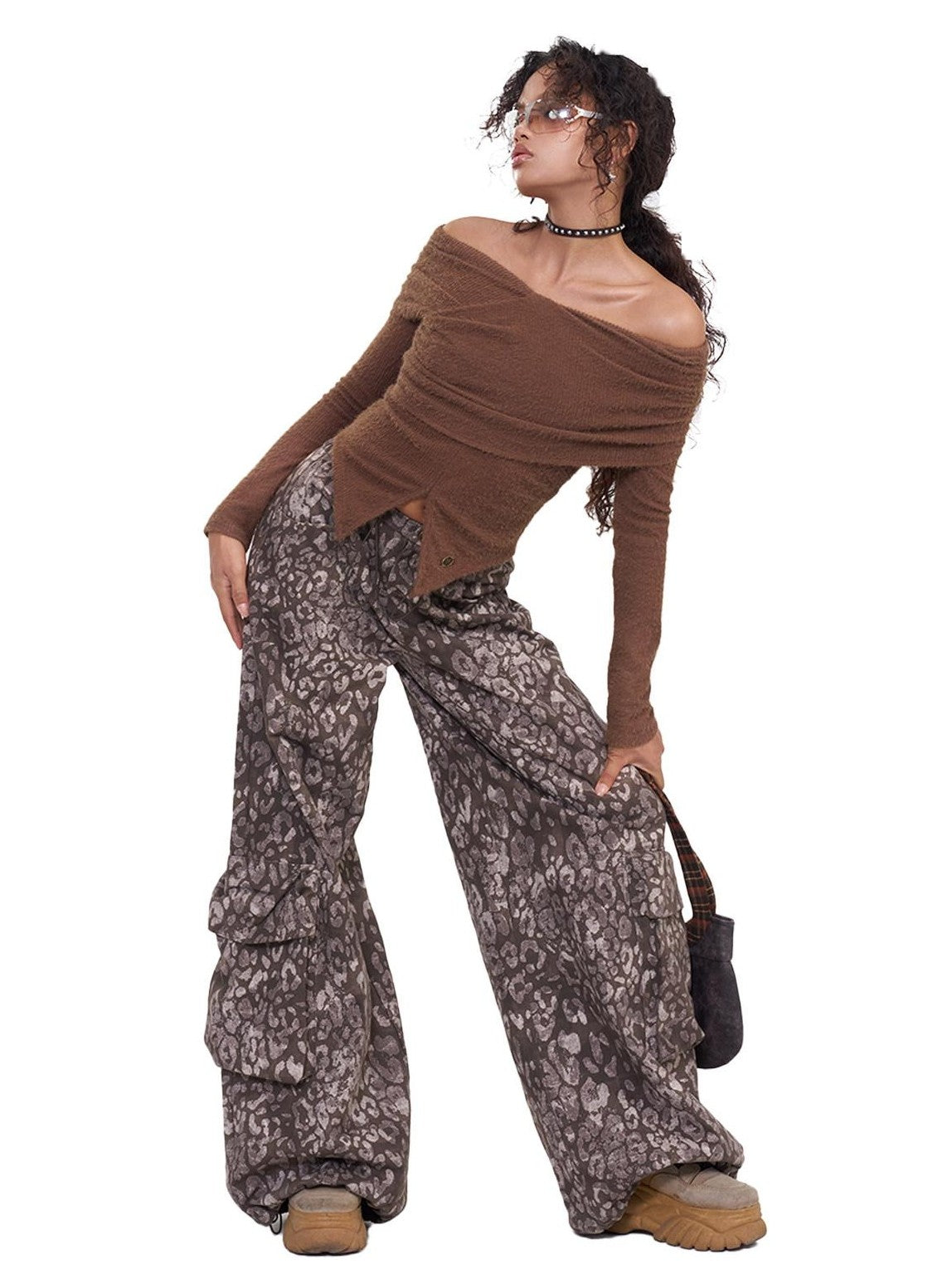 NextPassport MOF Deep Brown Cross Front Bardot Slim Fit Women's Other Fabric Long Sleeve T-shirts