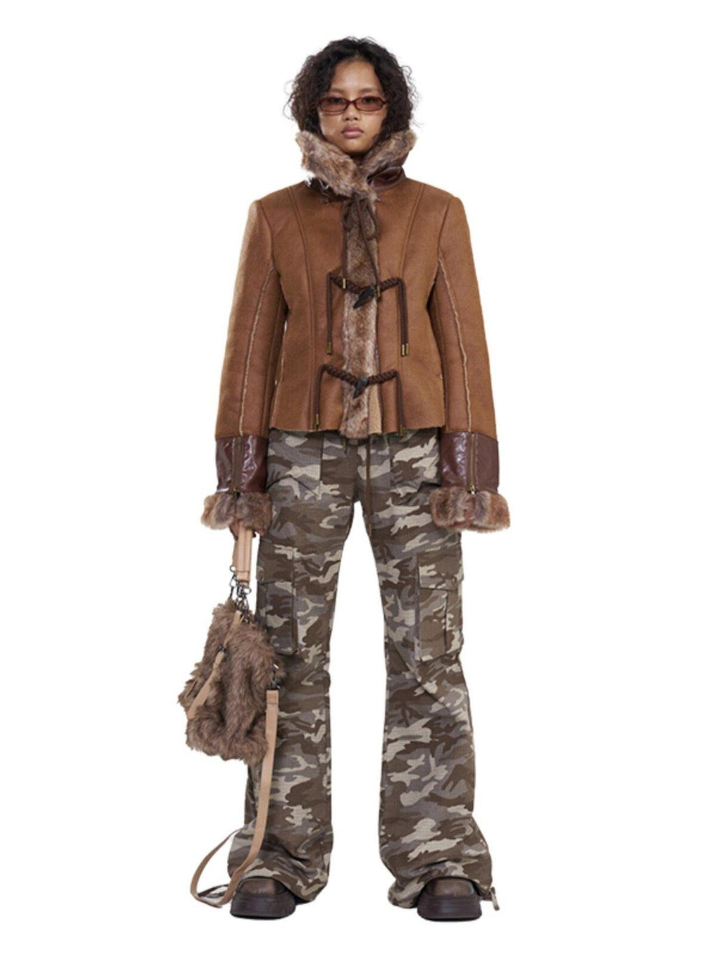 NextPassport MOF Deep Brown Twist Rope Button Shearling Lapel Cropped Women's Leather Jackets
