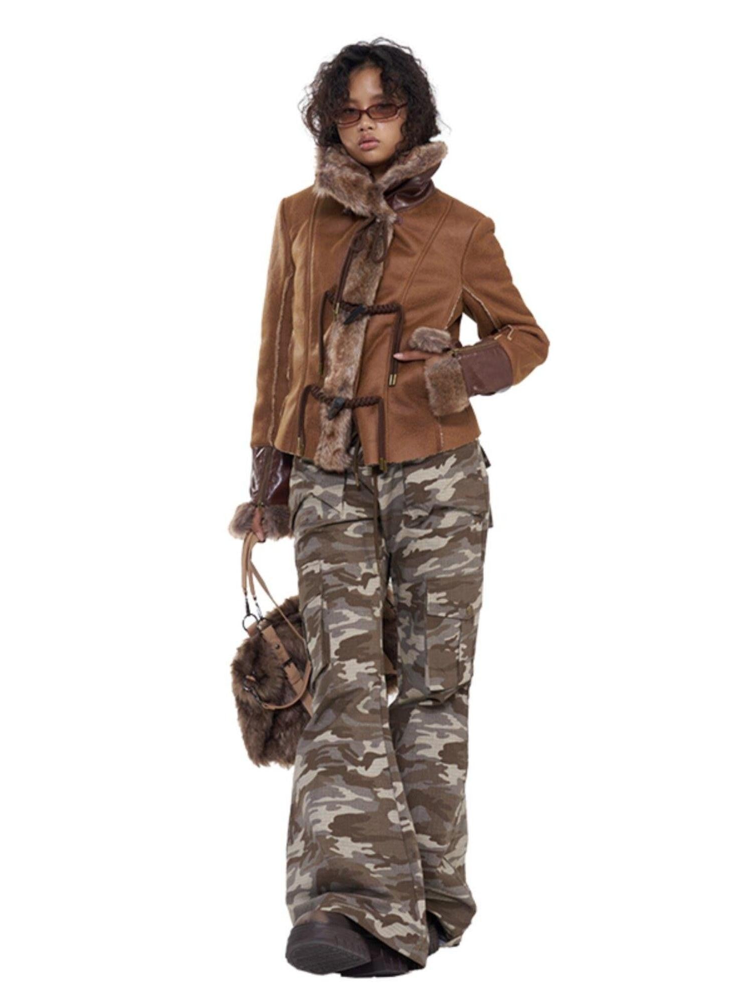 NextPassport MOF Deep Brown Twist Rope Button Shearling Lapel Cropped Women's Leather Jackets
