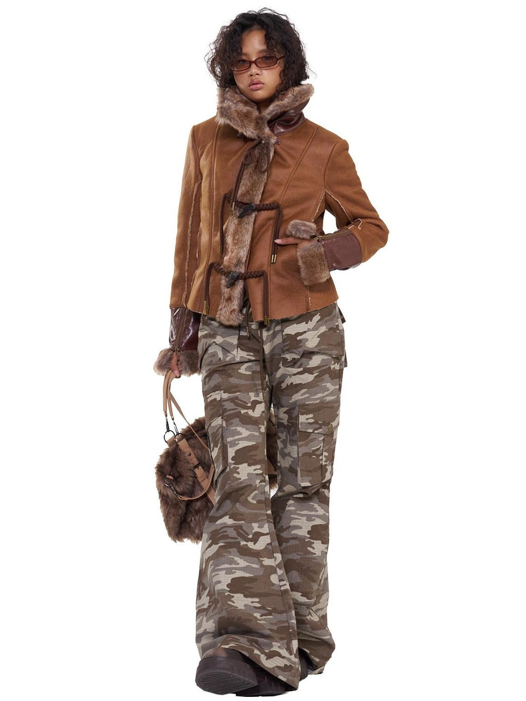 NextPassport MOF Deep Brown Twist Rope Button Shearling Lapel Cropped Women's Leather Jackets