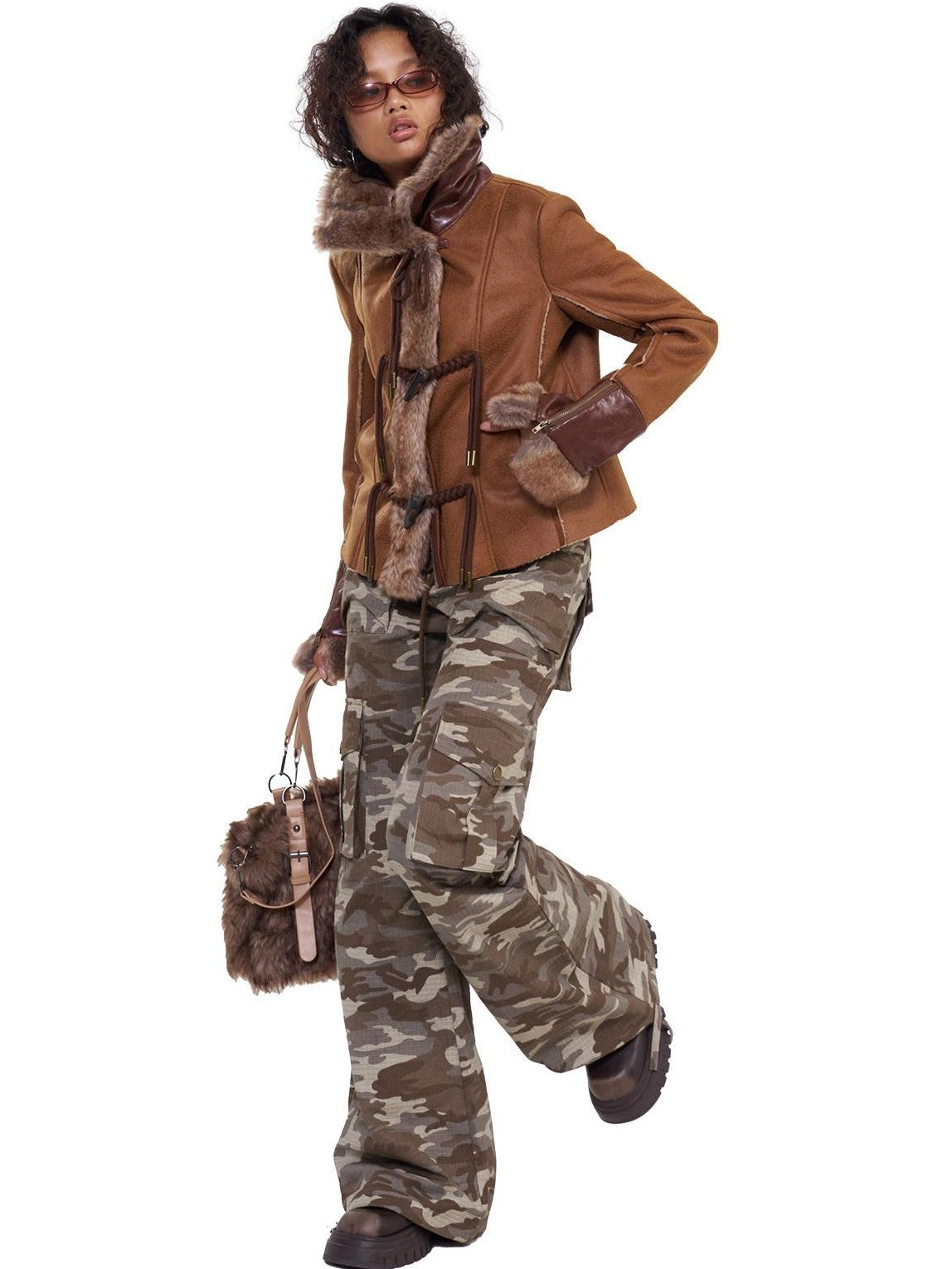 NextPassport MOF Deep Brown Twist Rope Button Shearling Lapel Cropped Women's Leather Jackets