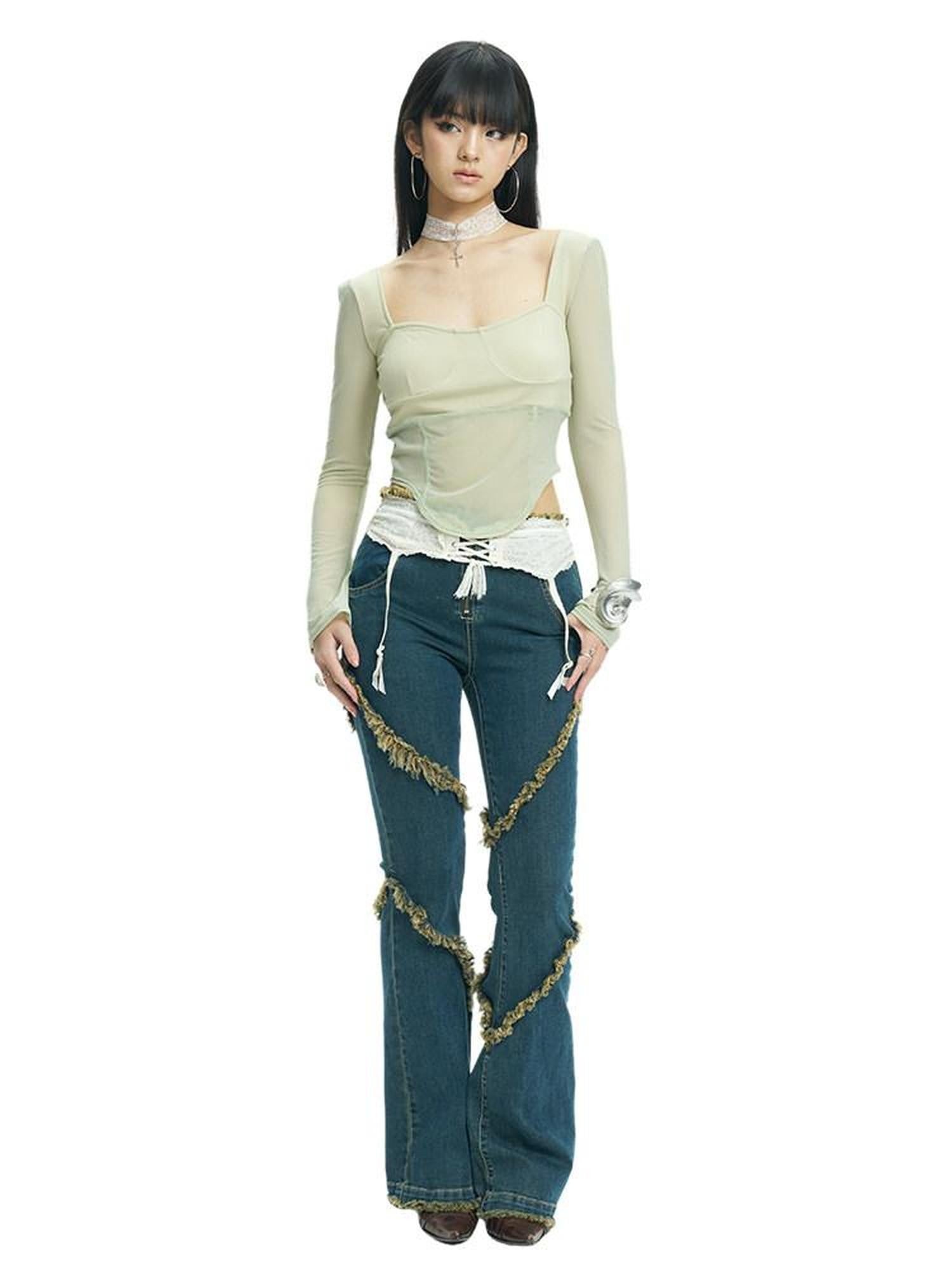 NextPassport MOF Deep Indigo Raw Hem Slim Fit Slight Stretch Women's Cotton Denim Flare Jeans