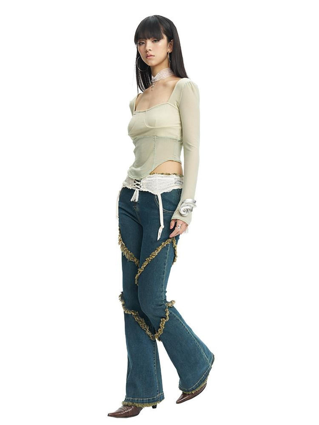 NextPassport MOF Deep Indigo Raw Hem Slim Fit Slight Stretch Women's Cotton Denim Flare Jeans