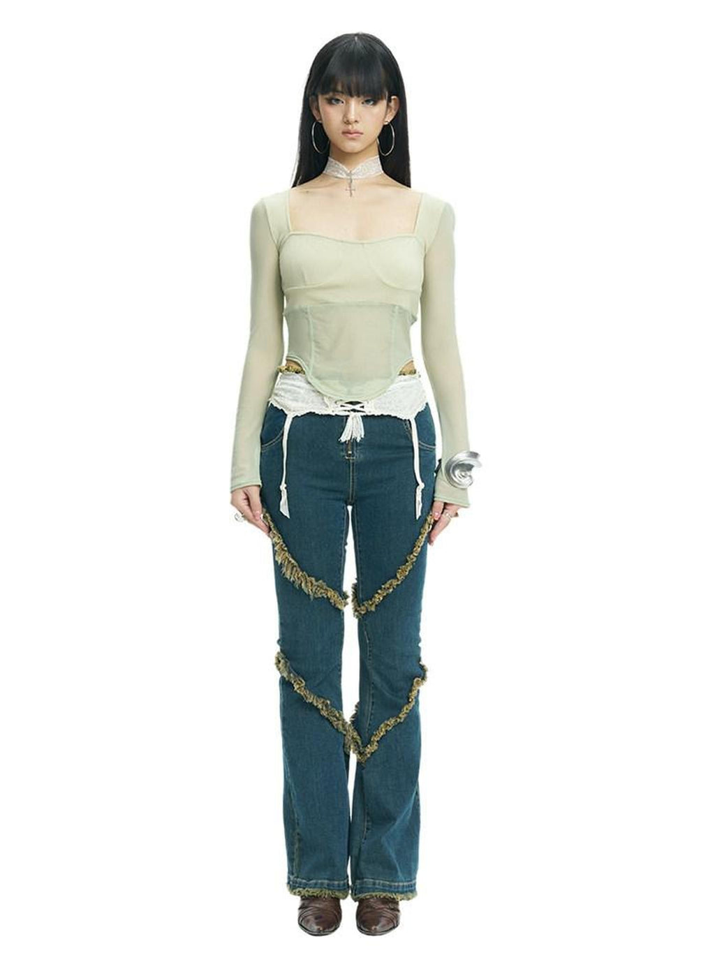 NextPassport MOF Deep Indigo Raw Hem Slim Fit Slight Stretch Women's Cotton Denim Flare Jeans
