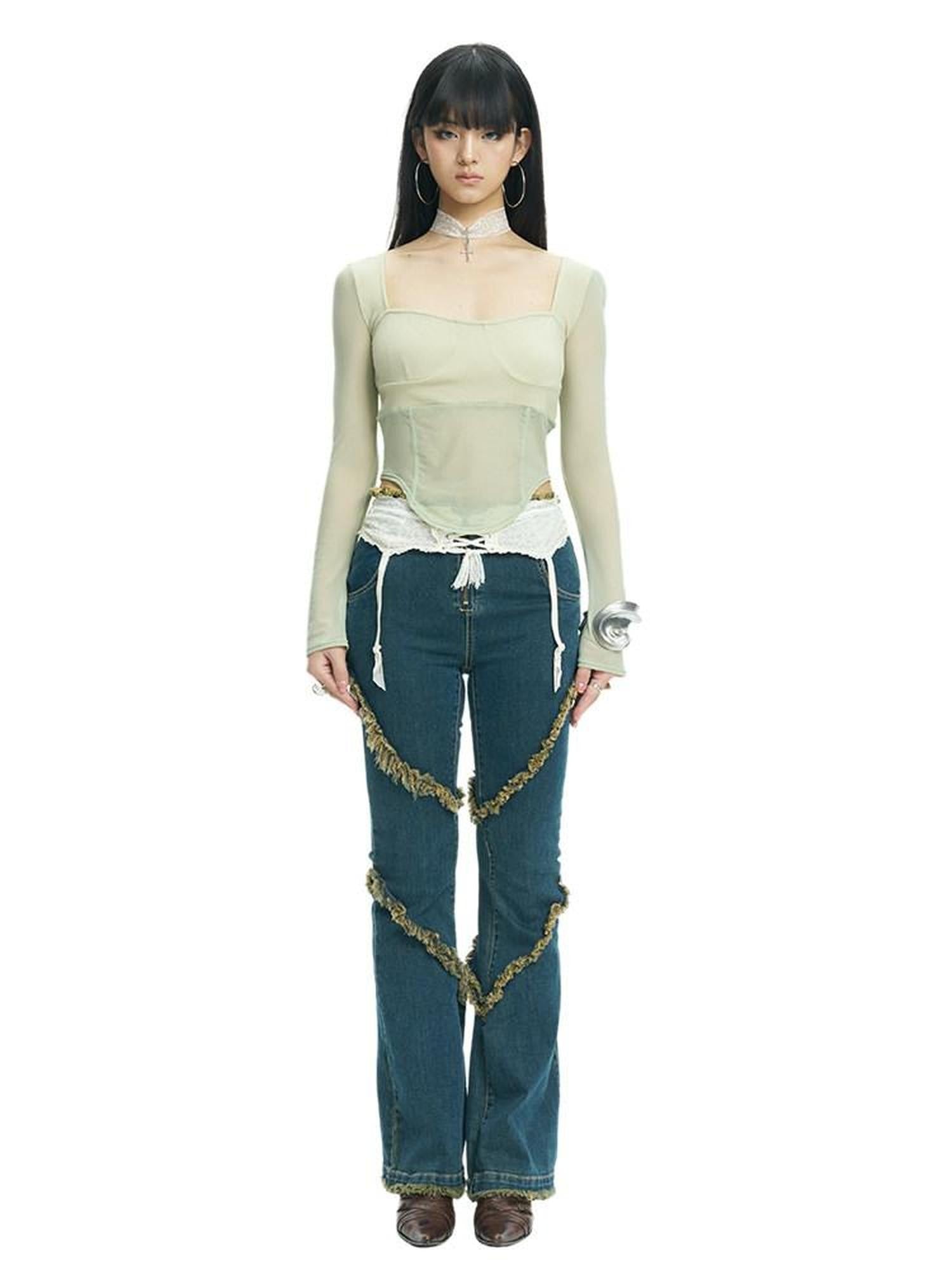 NextPassport MOF Deep Indigo Raw Hem Slim Fit Slight Stretch Women's Cotton Denim Flare Jeans