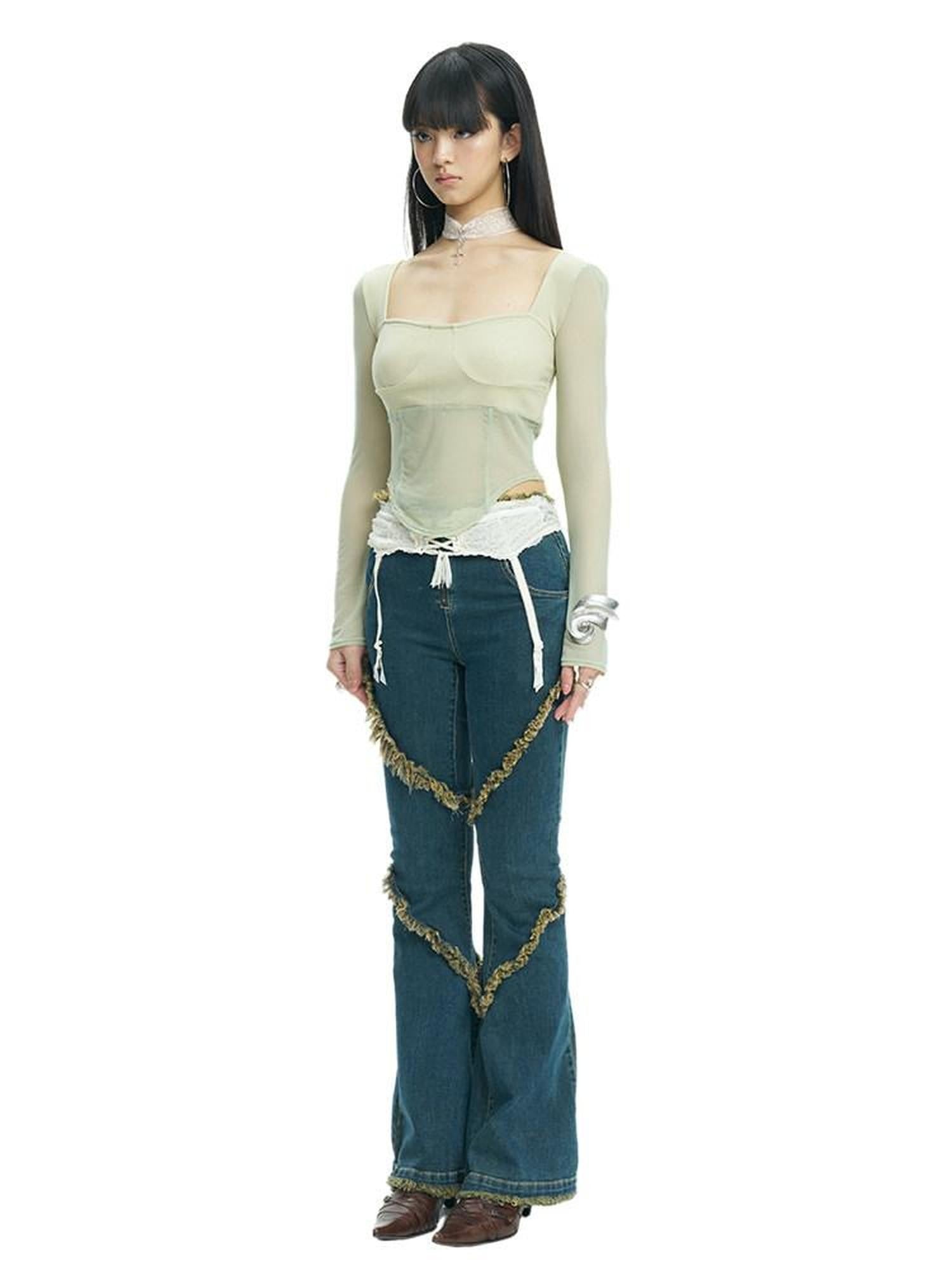 NextPassport MOF Deep Indigo Raw Hem Slim Fit Slight Stretch Women's Cotton Denim Flare Jeans