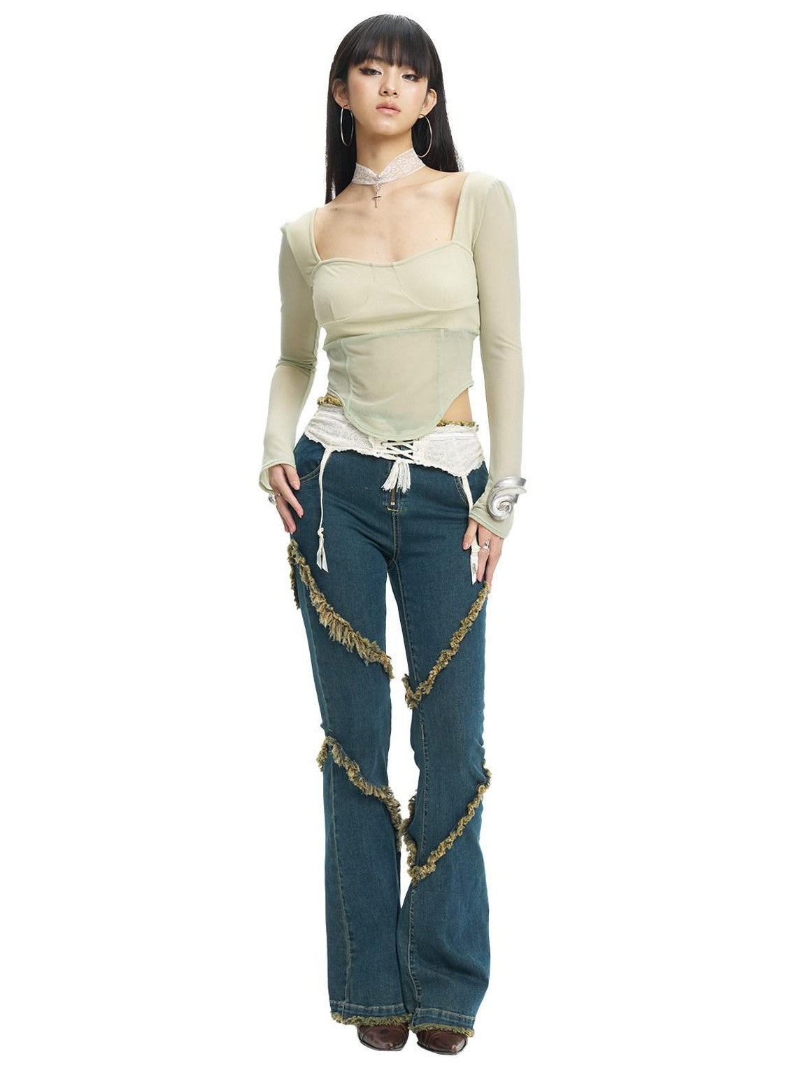 NextPassport MOF Deep Indigo Raw Hem Slim Fit Slight Stretch Women's Cotton Denim Flare Jeans