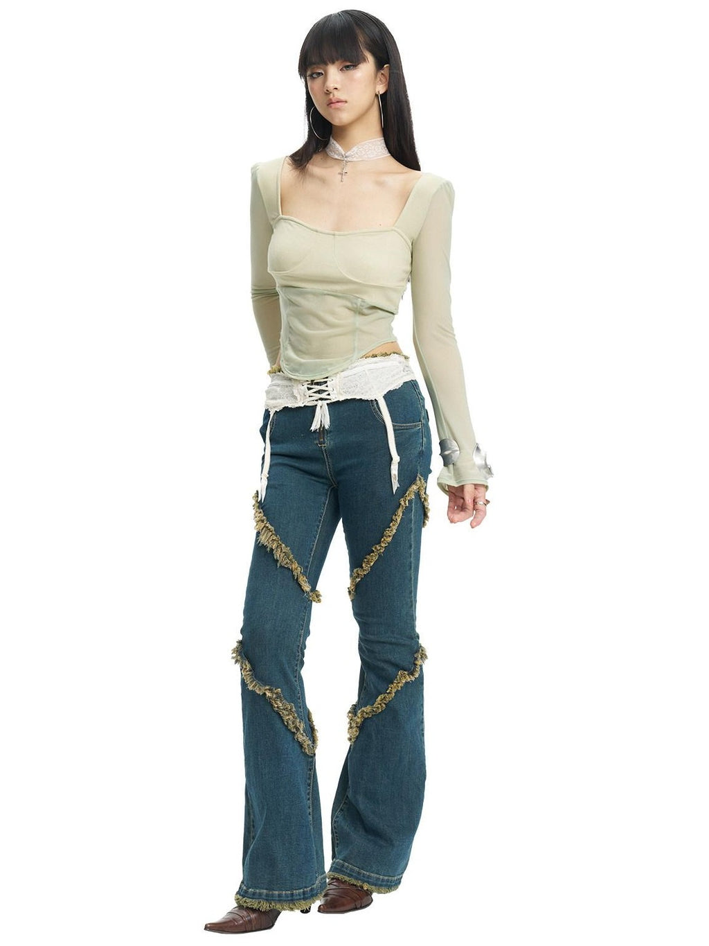 NextPassport MOF Deep Indigo Raw Hem Slim Fit Slight Stretch Women's Cotton Denim Flare Jeans