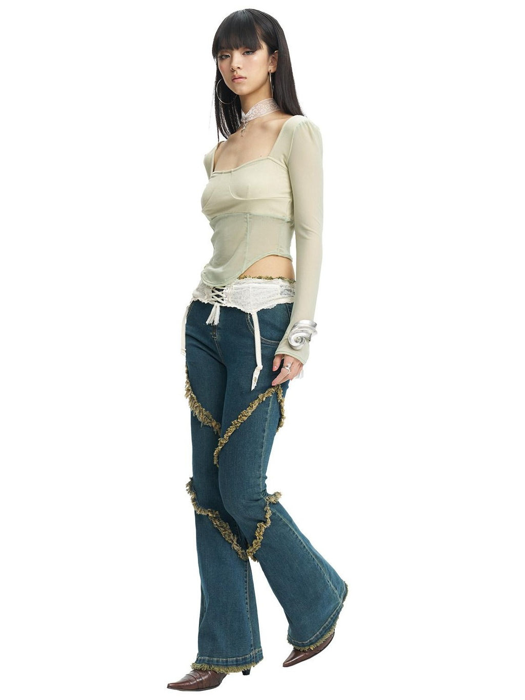 NextPassport MOF Deep Indigo Raw Hem Slim Fit Slight Stretch Women's Cotton Denim Flare Jeans