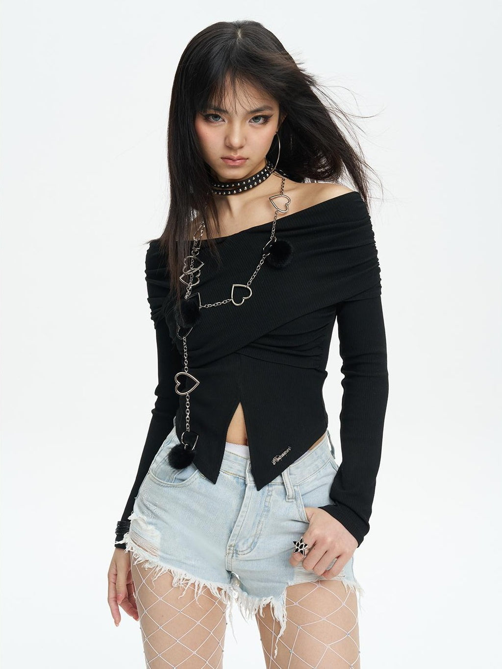 NextPassport MOF Distressed Fringe Asymmetric Straight Leg Cotton Women's Hot Pants