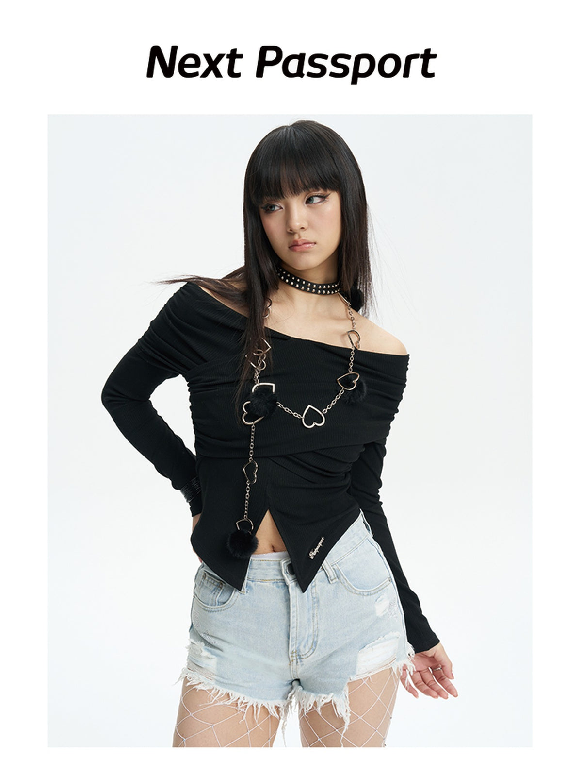 NextPassport MOF Distressed Fringe Asymmetric Straight Leg Cotton Women's Hot Pants