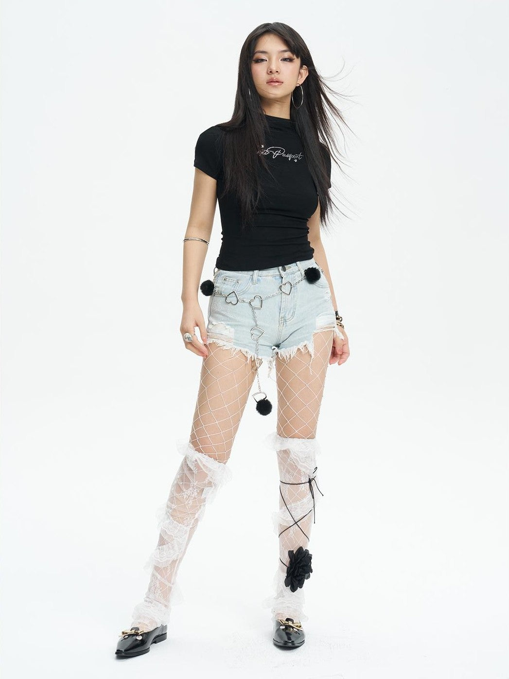 NextPassport MOF Distressed Fringe Asymmetric Straight Leg Cotton Women's Hot Pants