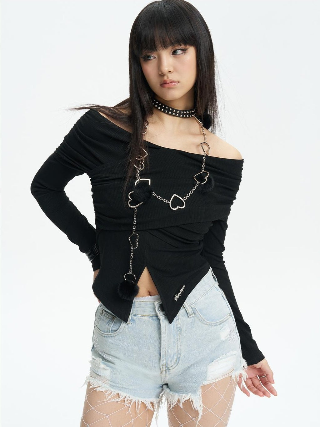 NextPassport MOF Distressed Fringe Asymmetric Straight Leg Cotton Women's Hot Pants