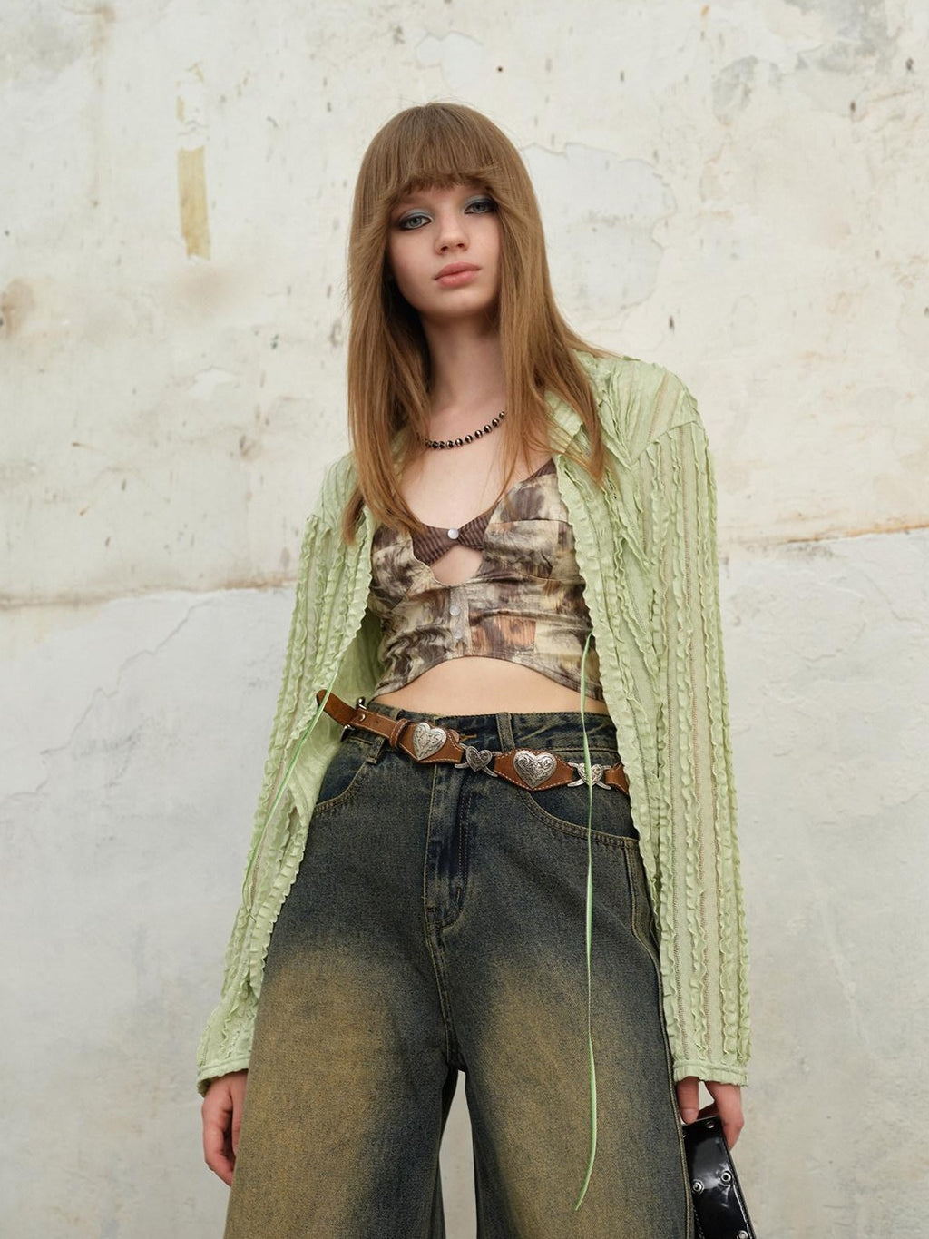 NextPassport MOF Faux Layered Cutout Bark Texture Strap Floral Women's Stretch Mesh Camisoles